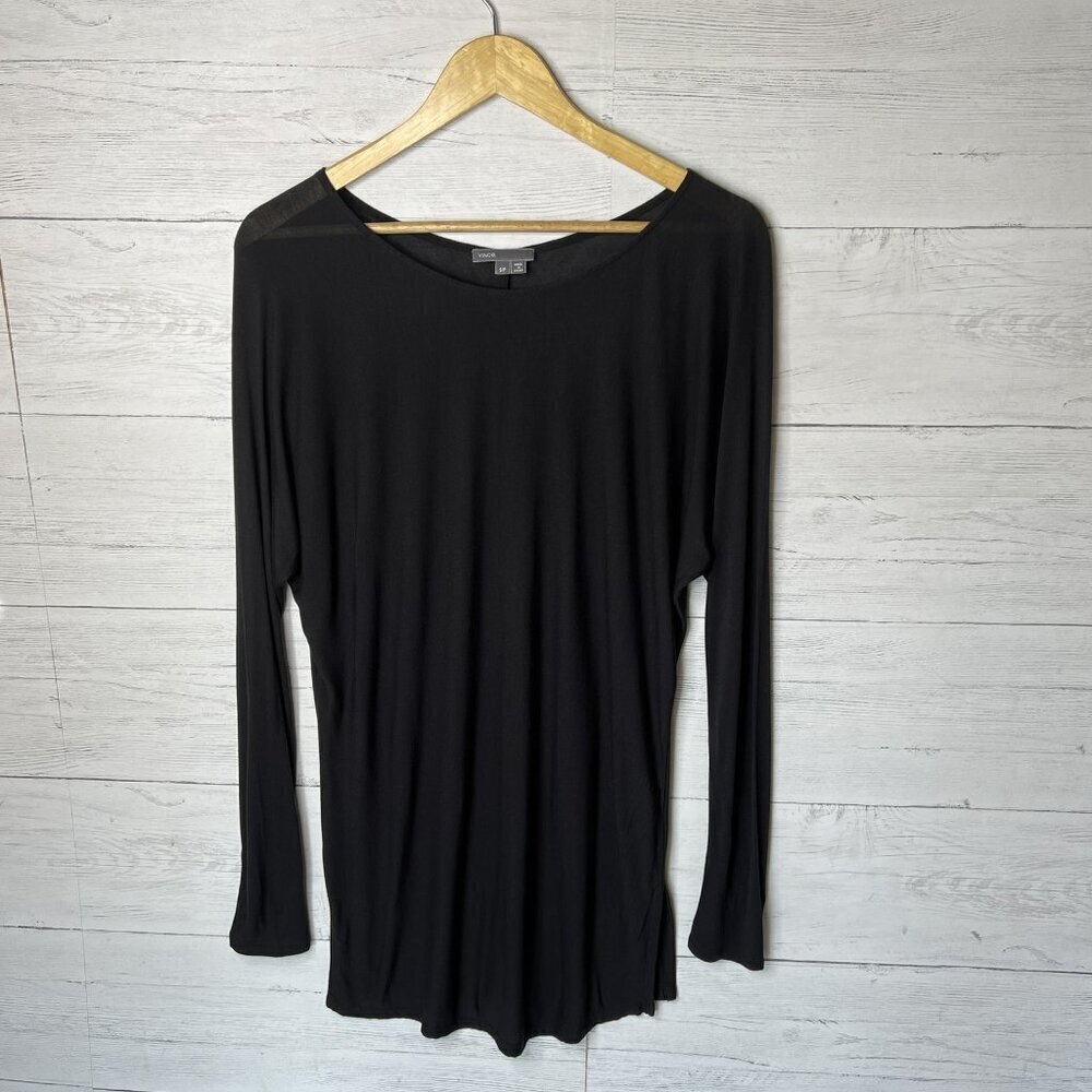 Vince Top Womens Size S/P Black Long Sleeve Silk Blend Minimalist Leisurewear